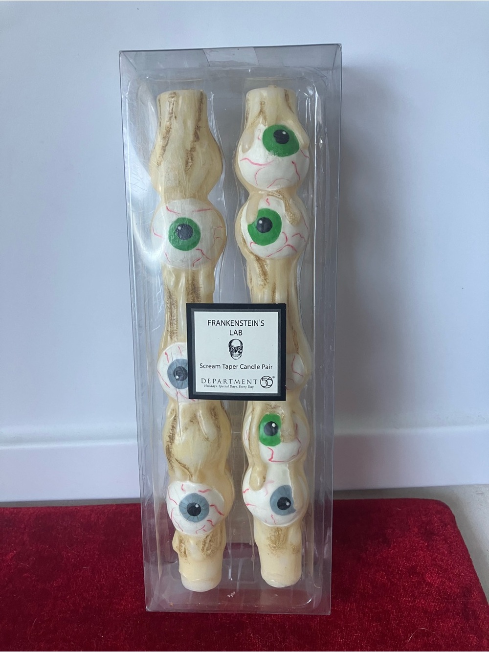 Dept 56 Halloween Frankenstein's Lab Scream Eyeball Spine Taper Candles New.